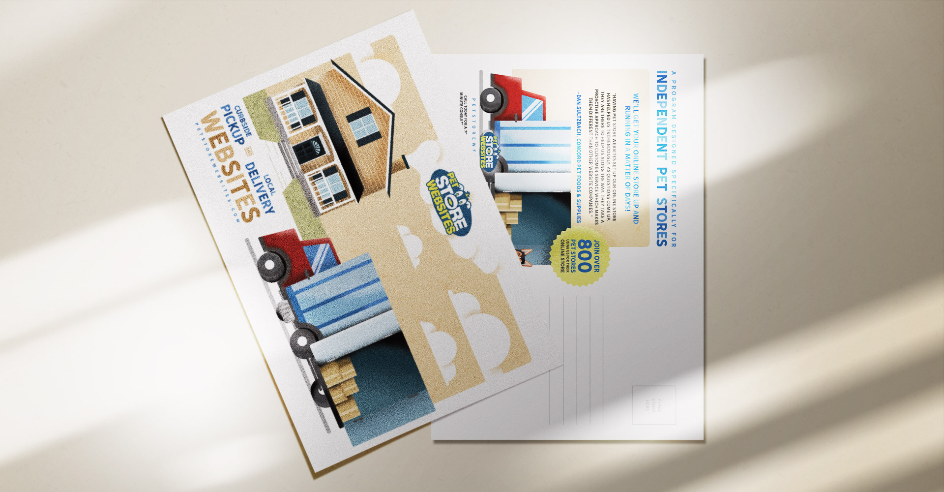 Postcard mockup of front and back designs